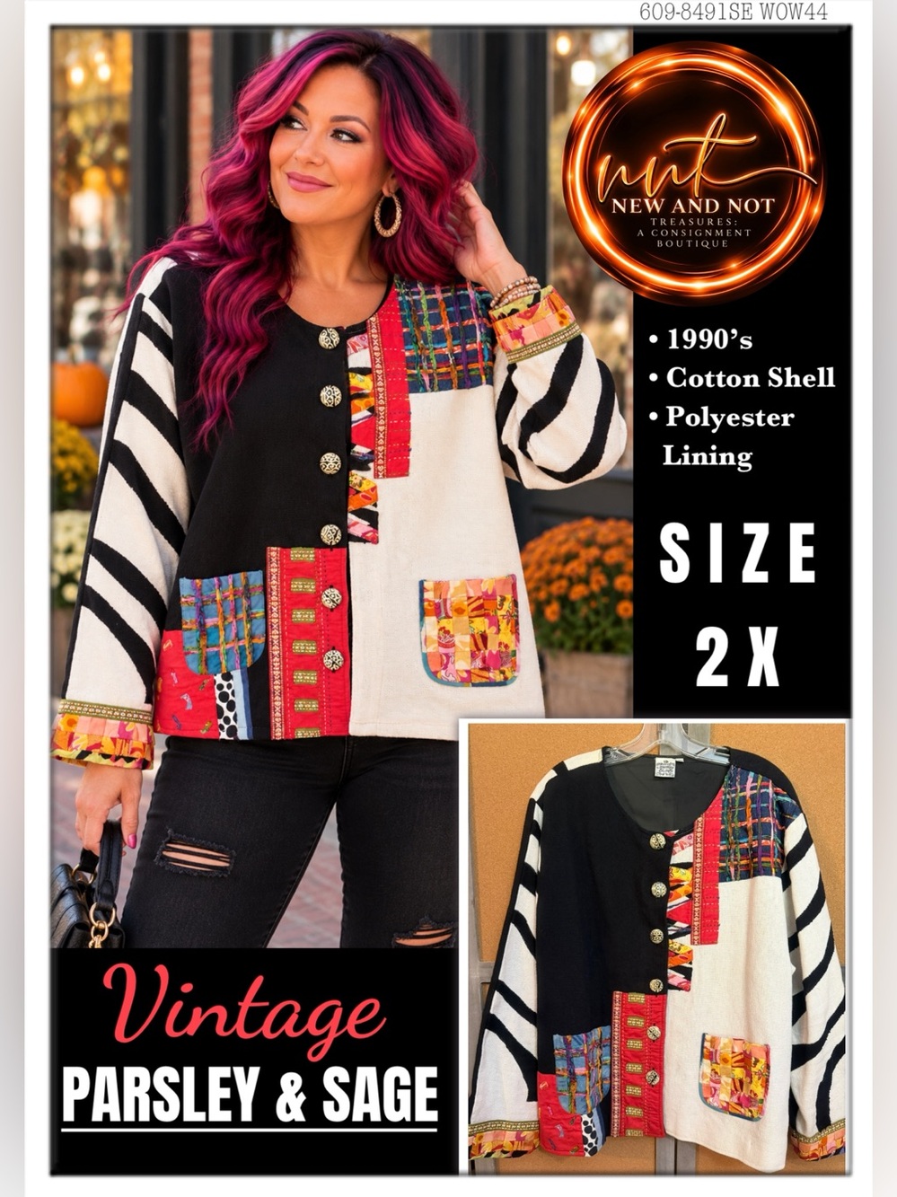 Vintage Parsley & Sage Y2K Art-to-Wear Patchwork Jacket 2X Boho Lagenlook Zebra